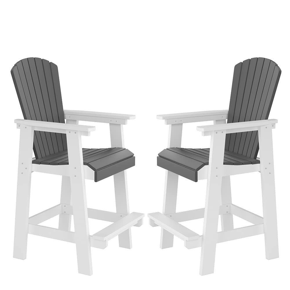 WILLIAMSPACE Patio Bar Table Set of 5, Outdoor Wicker Height Bar Table & 4 Chairs with Cushions & Wood Tabletop, Bistro Set for Backyards Porches (Brown+Grey)
