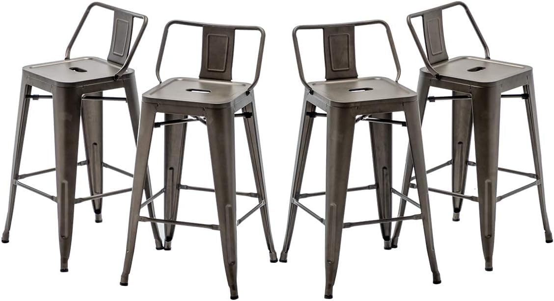HAOBO Home Metal Bar Stools Set of 2 Low Back Counter Height Barstools 24" Industrial Barstool Patio Stool Metal Kitchen Stools Bar Chairs for Indoor Outdoor