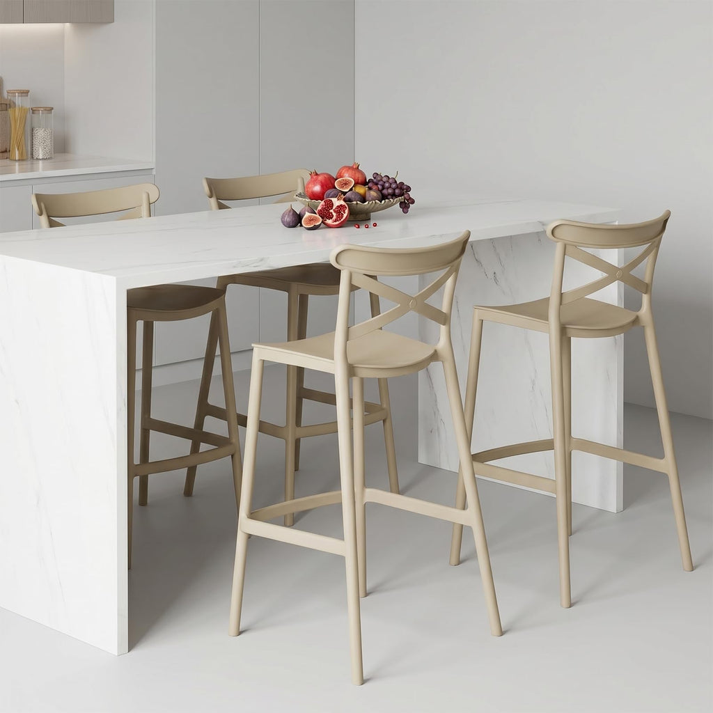 4 Pack White Stackable 30" Plastic Bar Stools with Backs Indoor Outdoor Use...