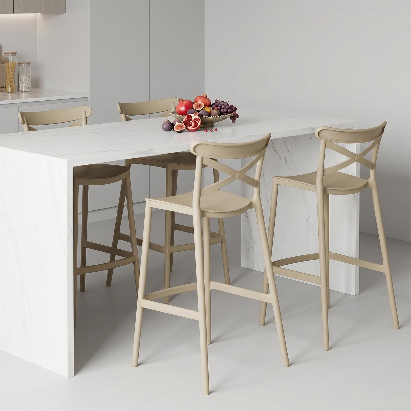 4 Pack White Stackable 30" Plastic Bar Stools with Backs Indoor Outdoor Use...