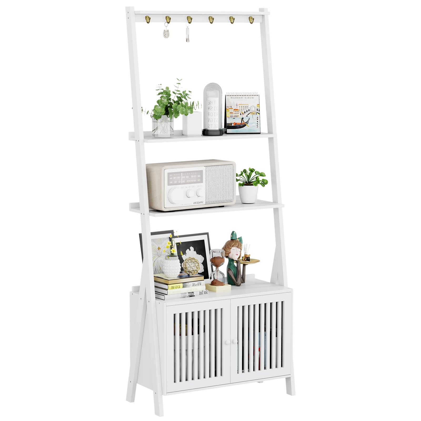 39.4" Bamboo Ladder Shelf Plant Shelf, 3 Tier Foldable Ladder Flower Pot Display Shelf Rack, 23.6"W x 15"D x 39.4"H, Freestanding Bookshelf for Garden, Balcony, Yard, Patio, Lawn, Living Room, Walnut