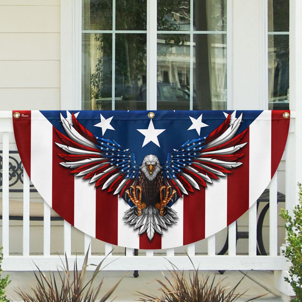 FLAGWIX American Flag Patriotic Eagle American Non-Pleated Fan Flag TQN2902FL, 1.5x3 ft, 1 Pack Suitable for Outdoor and Indoor