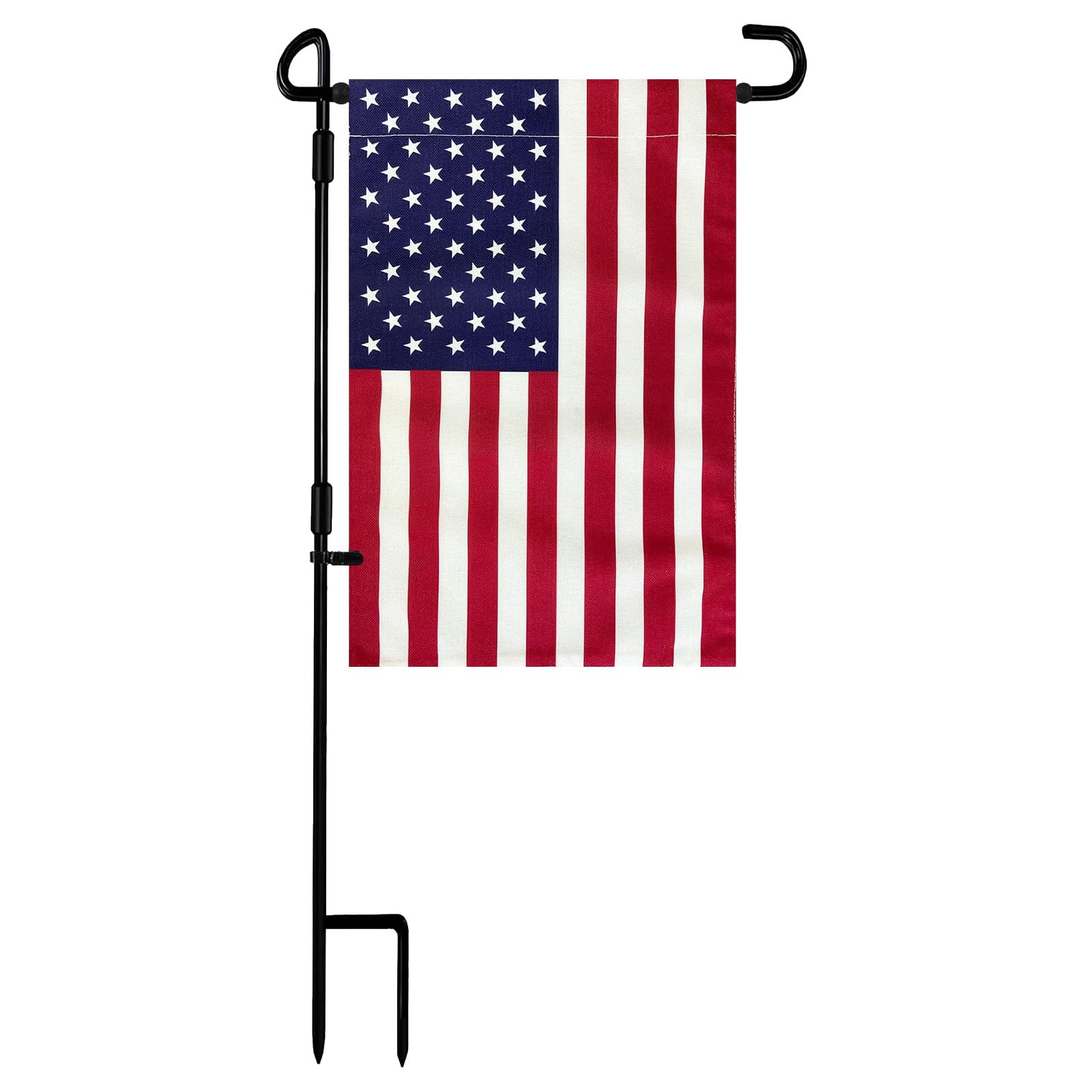TOPFLAGS Garden Flag Stand with American Flag Garden Flag Metal Yard Flag Holder Pole Stake Small Flag Stands for Garden Flags 12 x 18 with Clips and Stopper 2 Pack