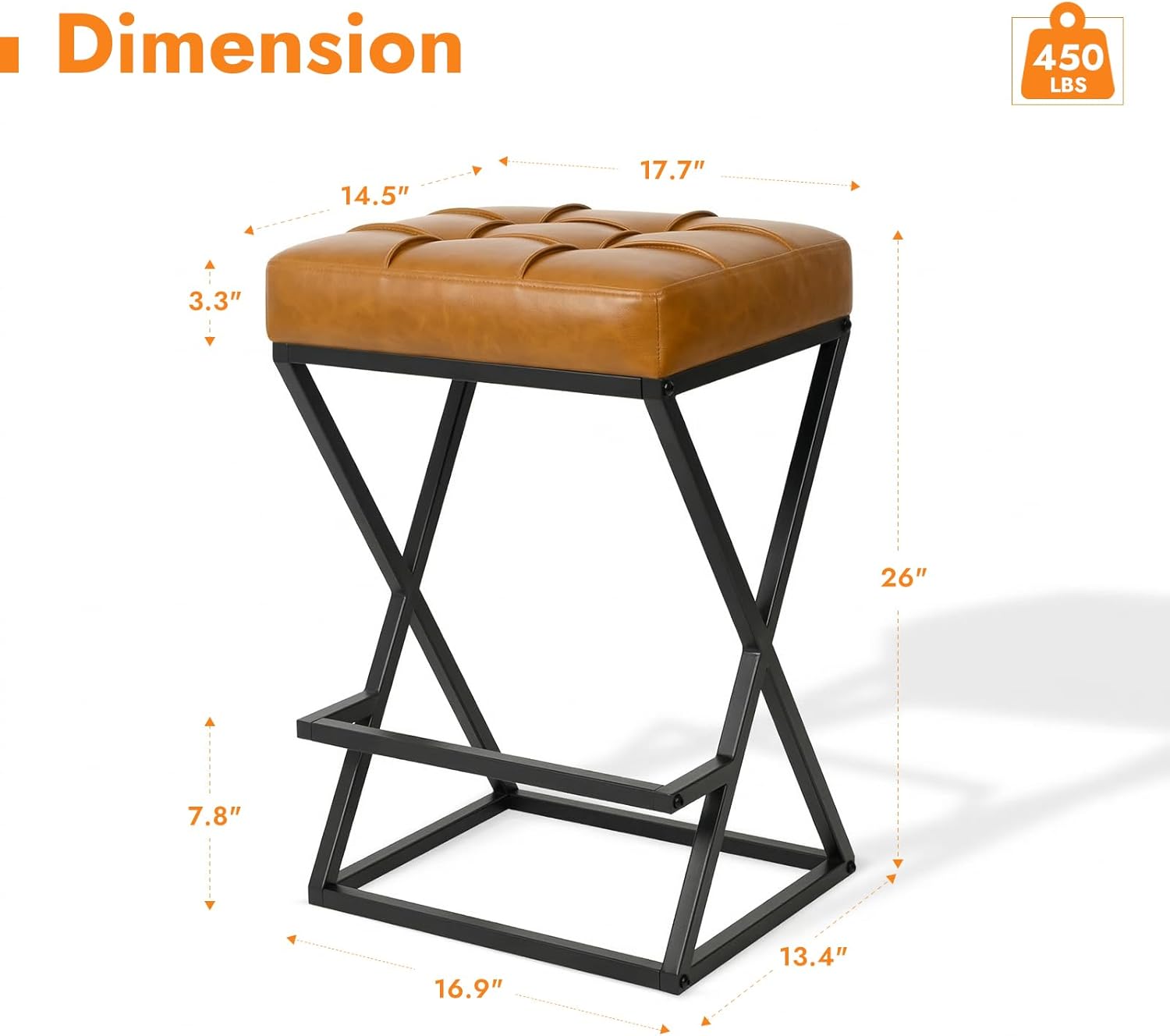 2 Pack Walnut Brown Faux Leather Backless Counter Stools with Metal X Frame Legs