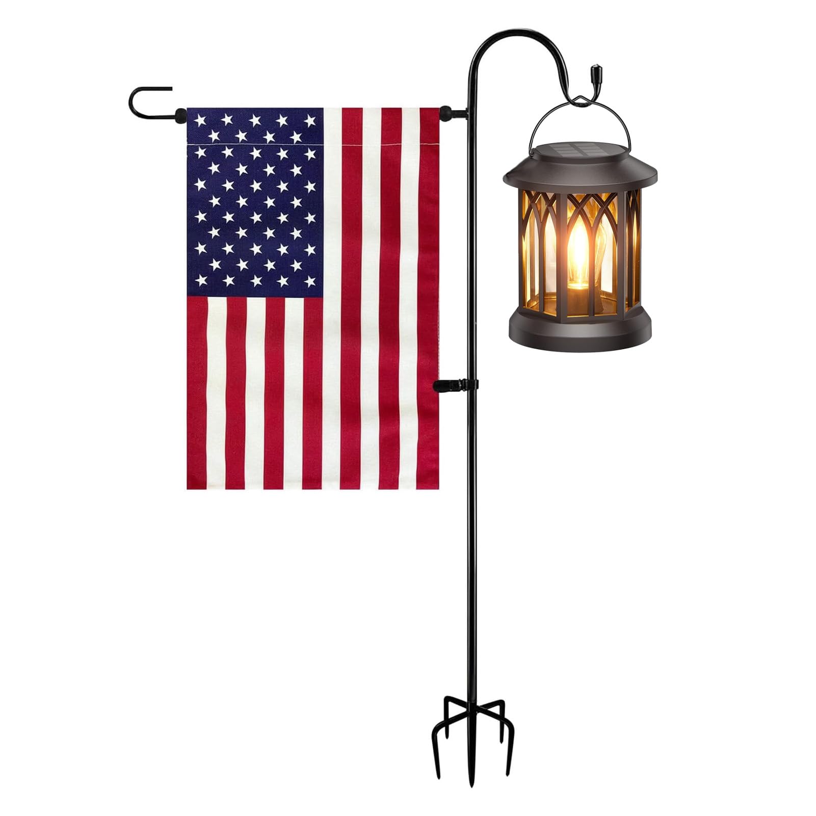 TOPFLAGS Garden Flag Stand with American Flag Garden Flag Metal Yard Flag Holder Pole Stake Small Flag Stands for Garden Flags 12 x 18 with Clips and Stopper 2 Pack