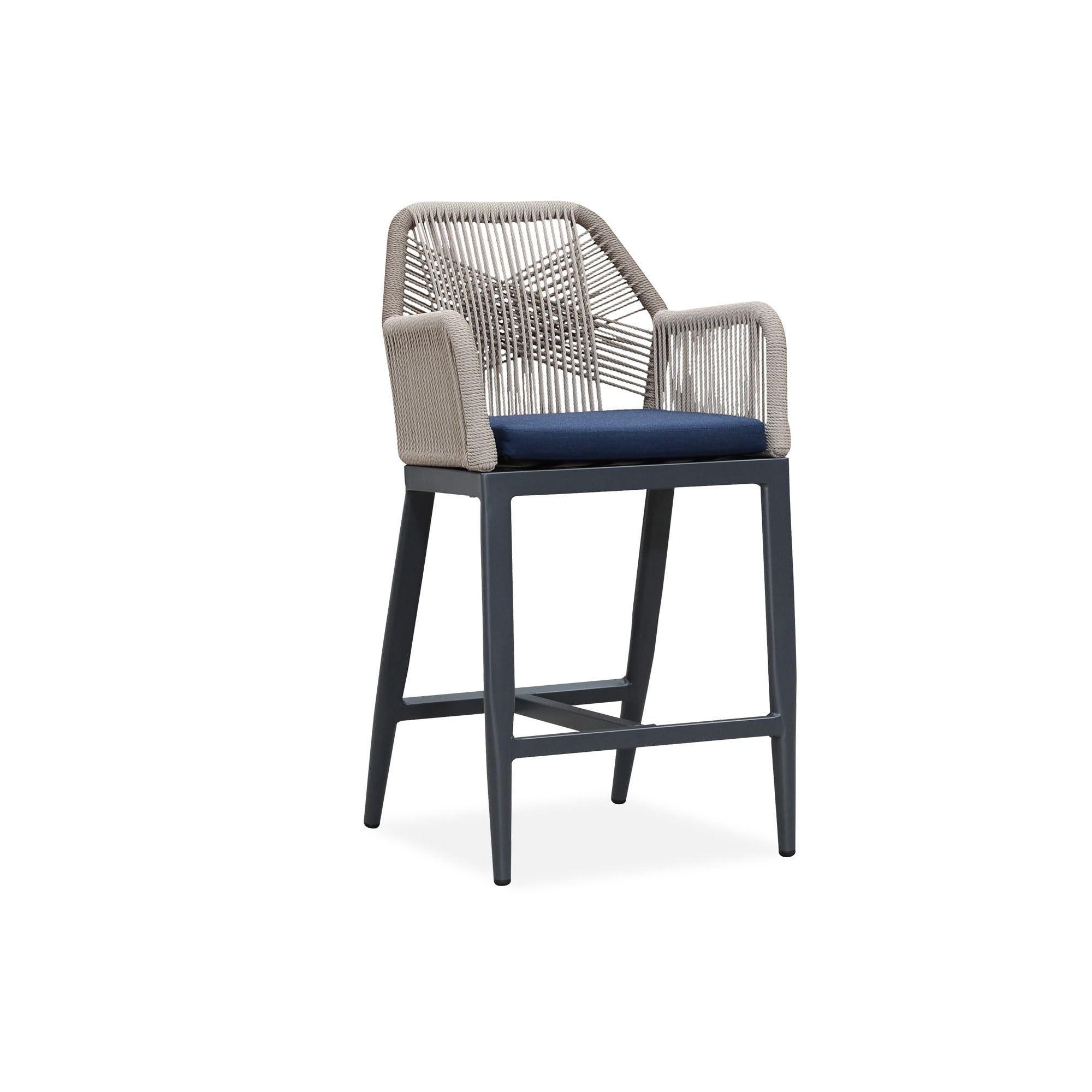 PURPLE LEAF Patio Sunbrella Counter Height Bar Stools 24" H Set of 2 Modern Rattan Bar Chairs Aluminum Stool Outdoor Wicker Barstools with Back and Cushion for Garden Kitchen Island