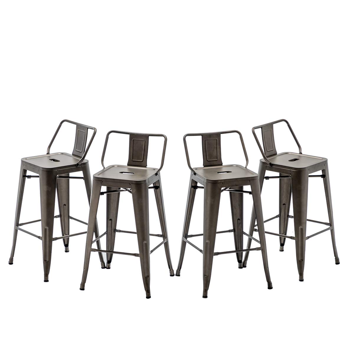 HAOBO Home Metal Bar Stools Set of 2 Low Back Counter Height Barstools 24" Industrial Barstool Patio Stool Metal Kitchen Stools Bar Chairs for Indoor Outdoor