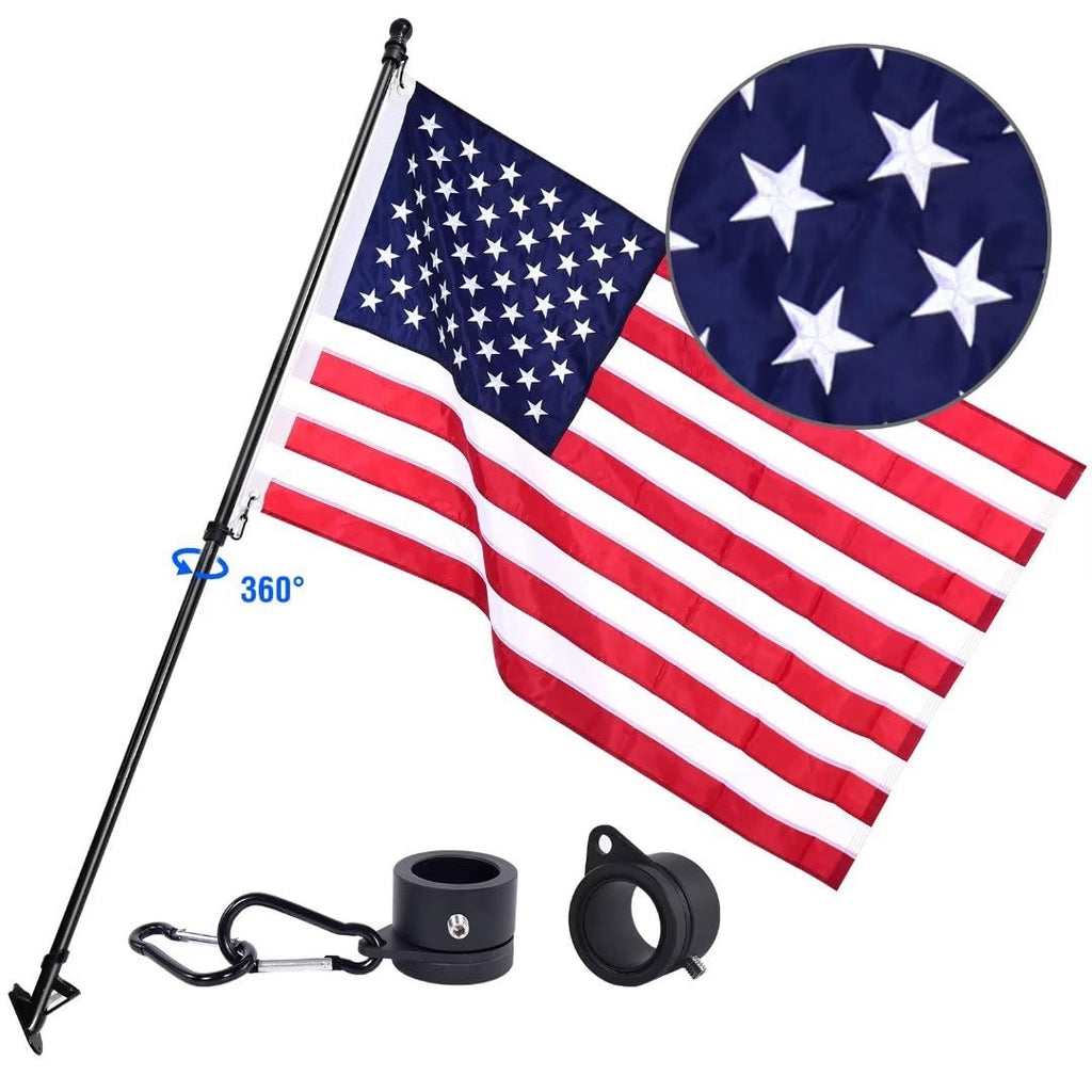 Quarut House Flag Pole Kit,Including 6Ft Stainless Steel Flag Pole,Heavy Duty Nylon 3x5 Ft American Flag,Aluminum Alloy Rings and Bracket.Wall Mounted Flagpole Set for Residential Commercial（Silvery）