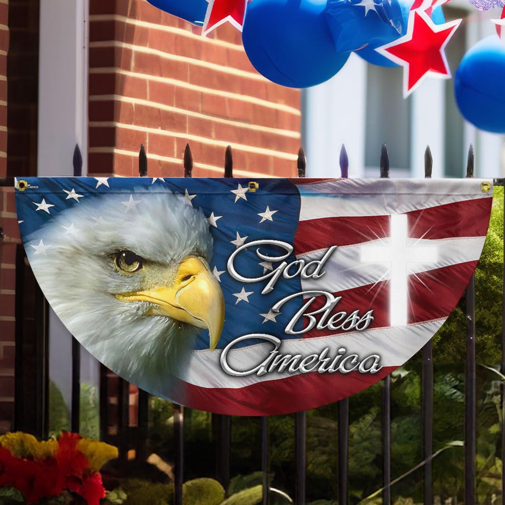 FLAGWIX American Flag Patriotic Eagle American Non-Pleated Fan Flag TQN2902FL, 1.5x3 ft, 1 Pack Suitable for Outdoor and Indoor
