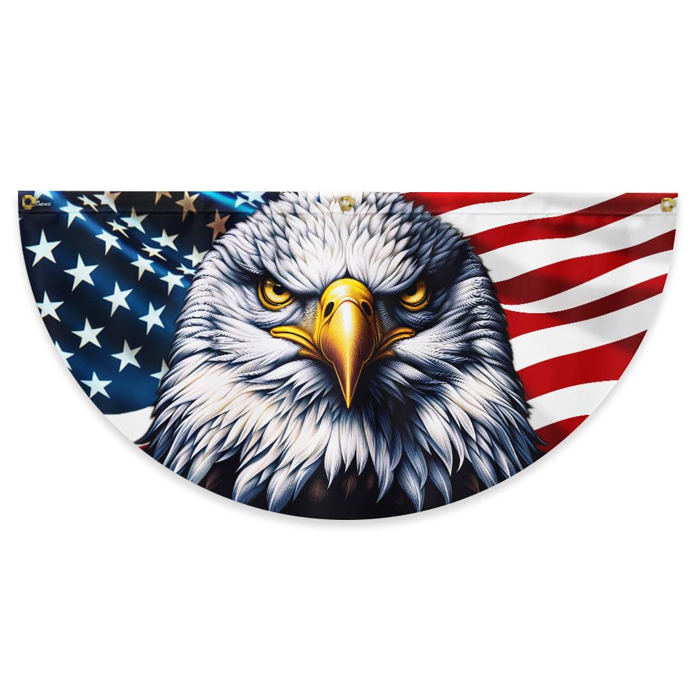 FLAGWIX American Flag Patriotic Eagle American Non-Pleated Fan Flag TQN2902FL, 1.5x3 ft, 1 Pack Suitable for Outdoor and Indoor