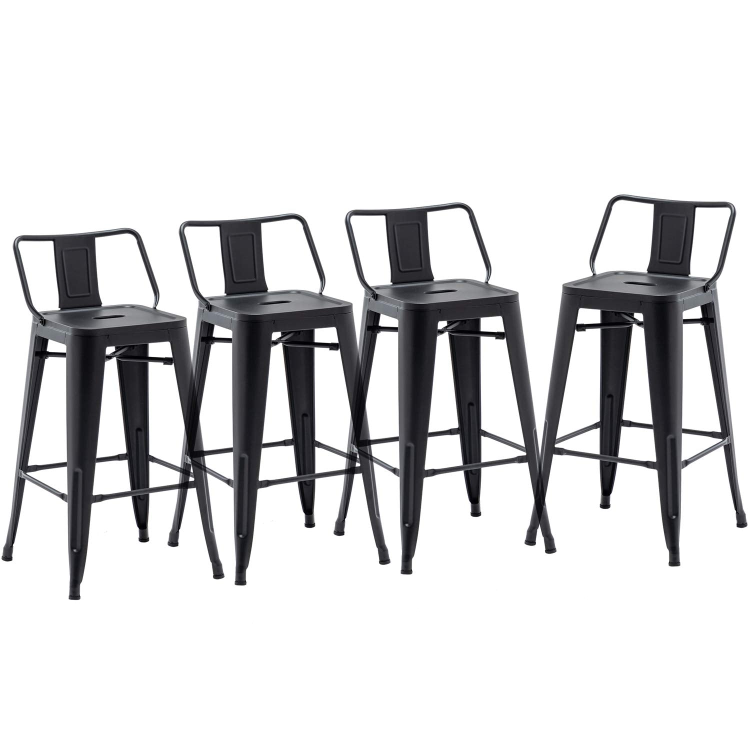 HAOBO Home Metal Bar Stools Set of 2 Low Back Counter Height Barstools 24" Industrial Barstool Patio Stool Metal Kitchen Stools Bar Chairs for Indoor Outdoor