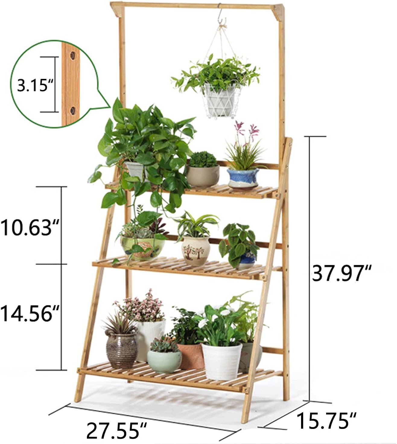 Hanging Plant Stand Foldable Plants Shelves Holder Bamboo Flower Pot Organizer Storage Rack Plant Display Shelf