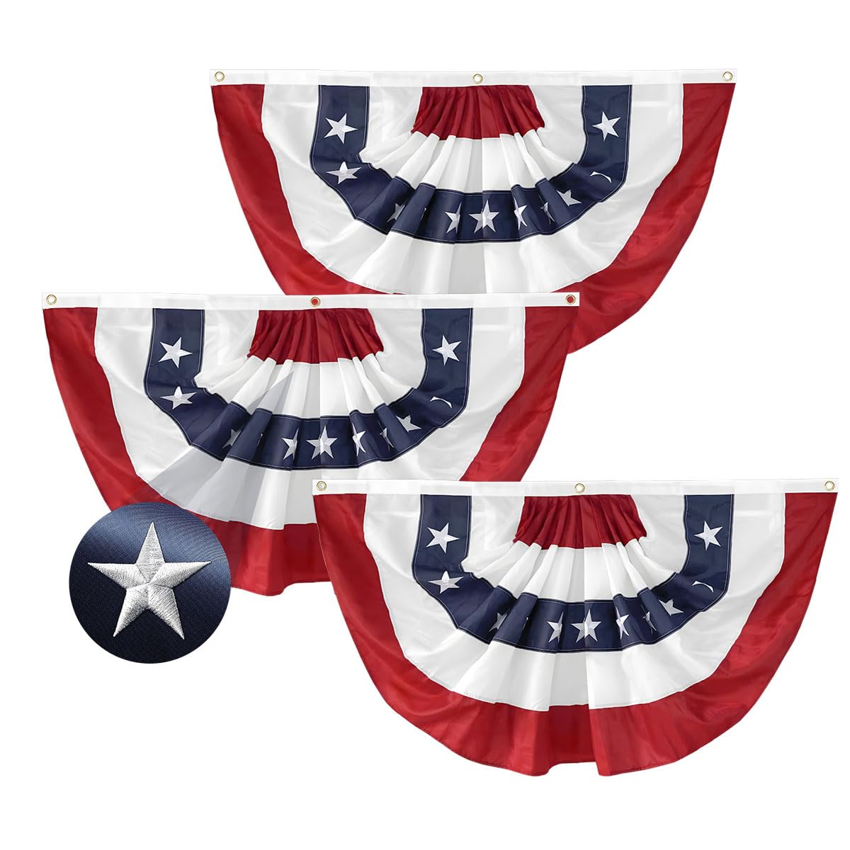 3 Pack Patriotic Red White Blue USA Bunting Banner for 4th of July & Memorial Day Outdoor Decor