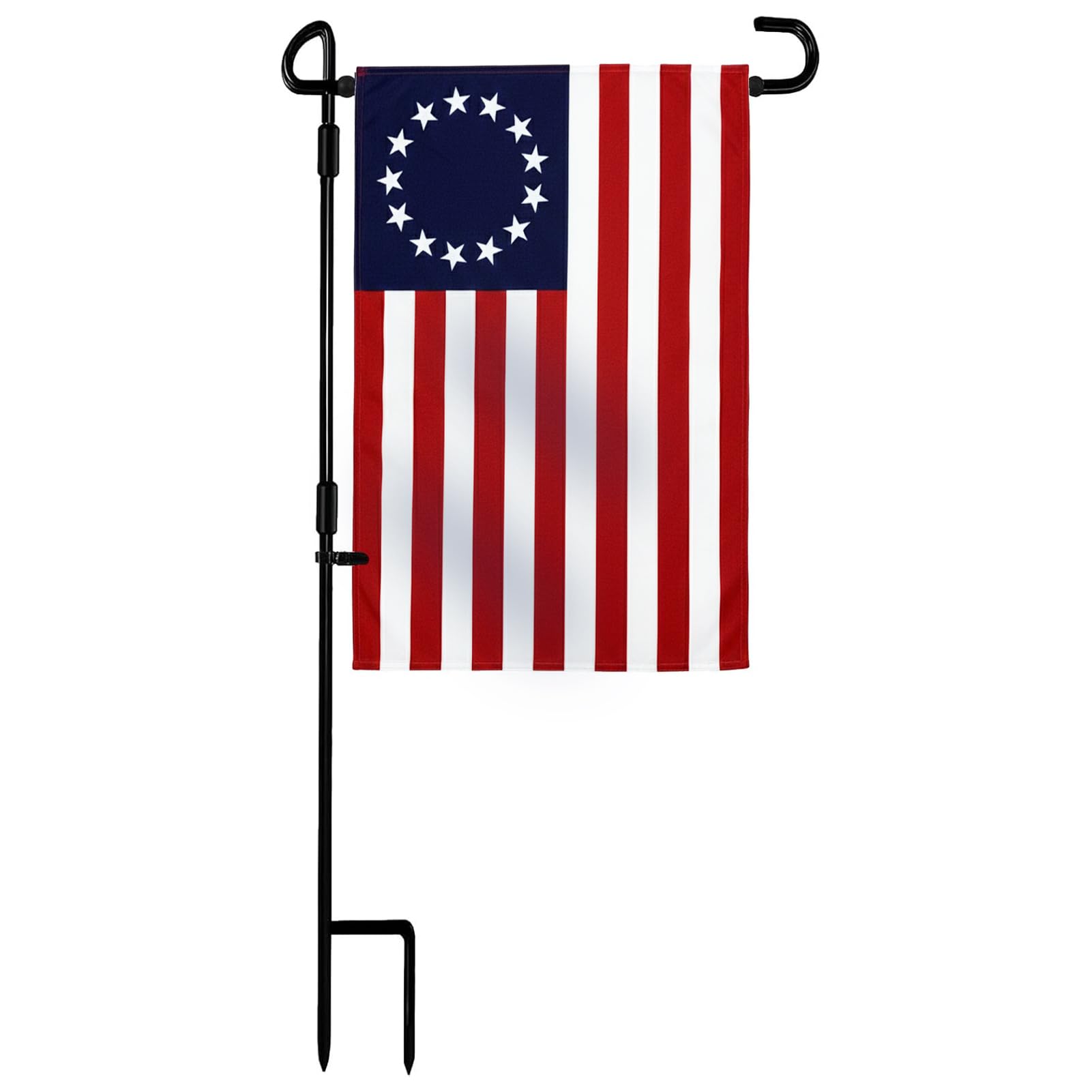 TOPFLAGS Garden Flag Stand with American Flag Garden Flag Metal Yard Flag Holder Pole Stake Small Flag Stands for Garden Flags 12 x 18 with Clips and Stopper 2 Pack
