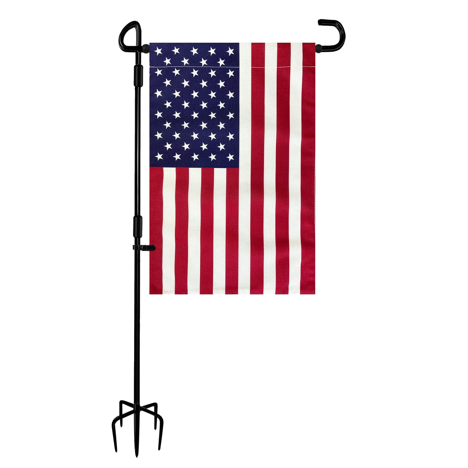 TOPFLAGS Garden Flag Stand with American Flag Garden Flag Metal Yard Flag Holder Pole Stake Small Flag Stands for Garden Flags 12 x 18 with Clips and Stopper 2 Pack