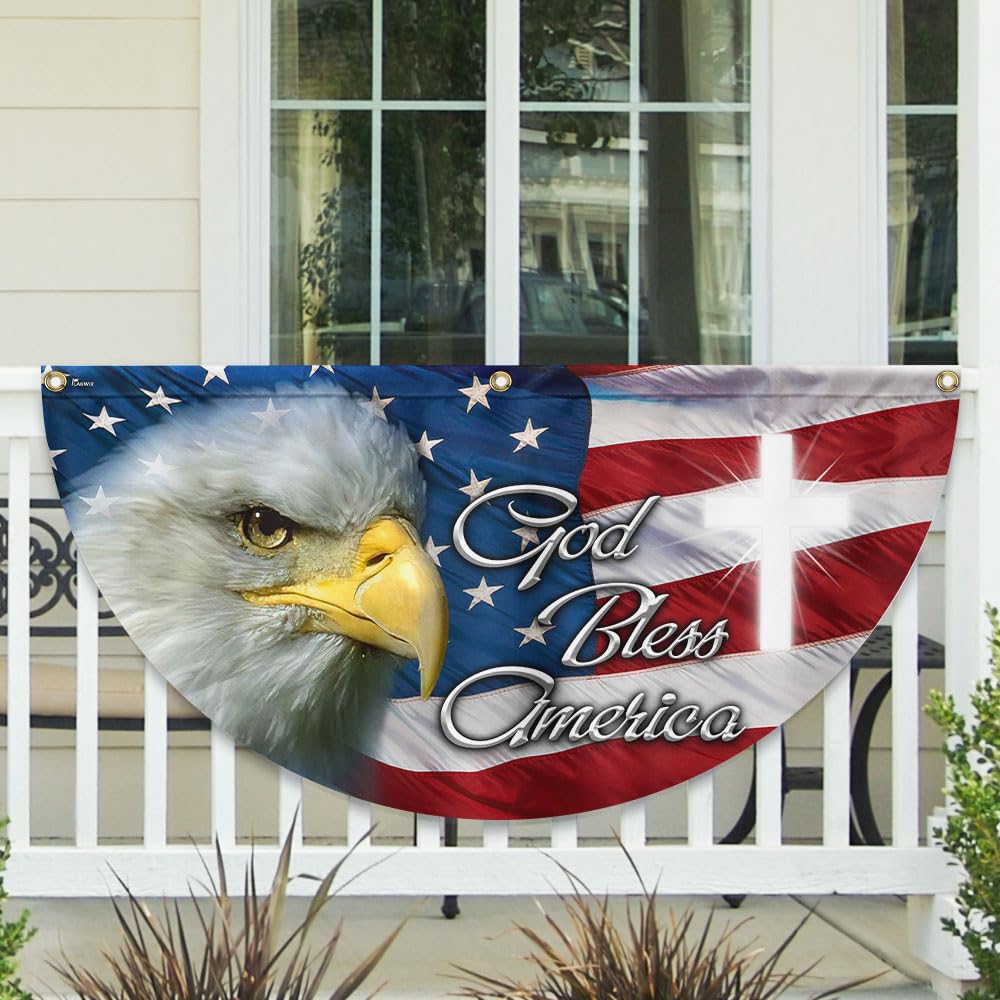 FLAGWIX American Flag Patriotic Eagle American Non-Pleated Fan Flag TQN2902FL, 1.5x3 ft, 1 Pack Suitable for Outdoor and Indoor