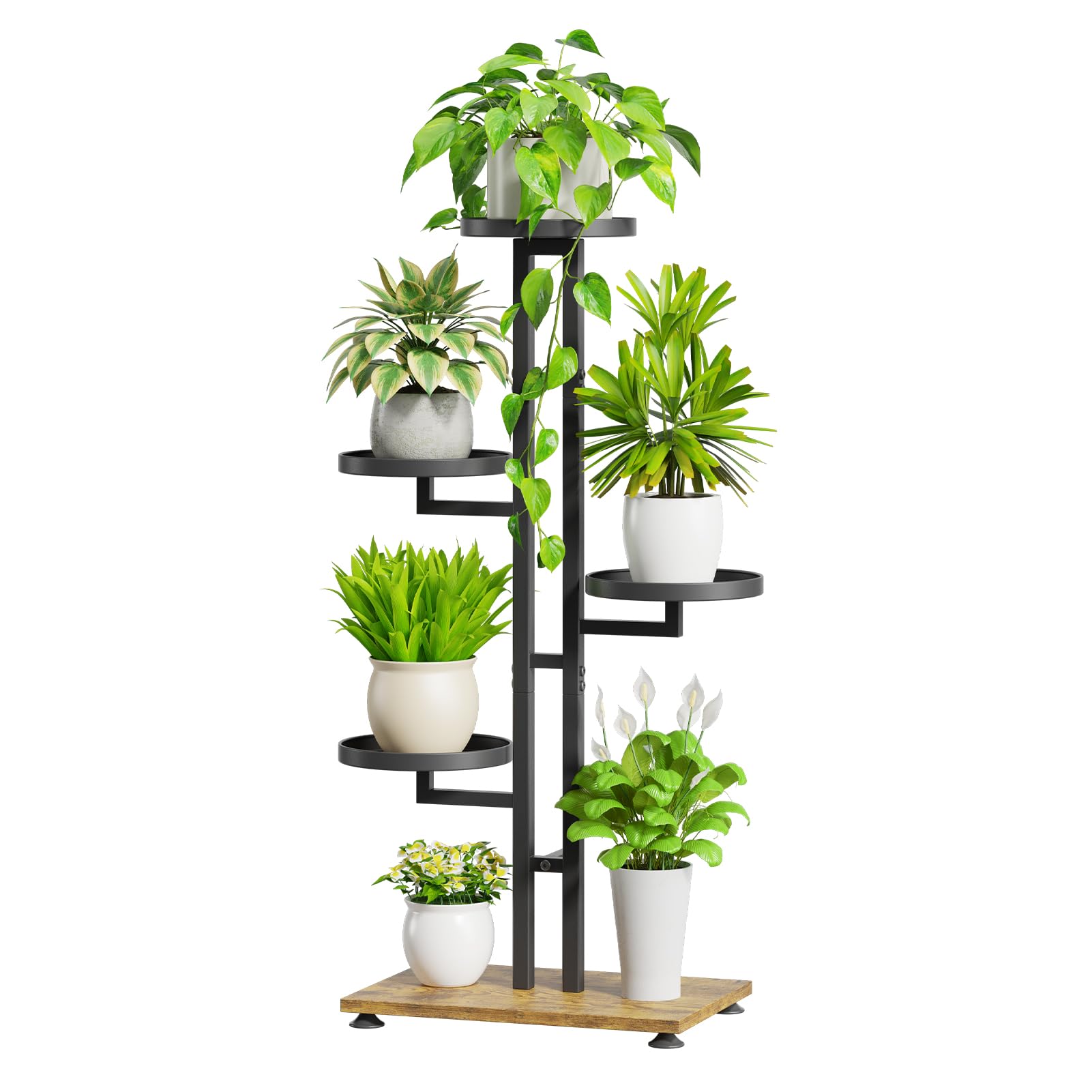 5-Tier Corner Plant Stand with Grow Light, Metal Wood Flower Rack for Indoor Balcony Display