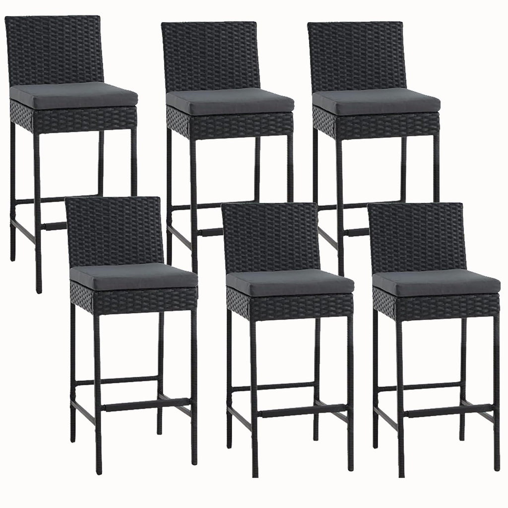 ECOTOUGE Rattan Bar Stools Set of 2, Outdoor Wicker Barstools Counter Height with Cushion for Lawn, Balcony, Garden, Black