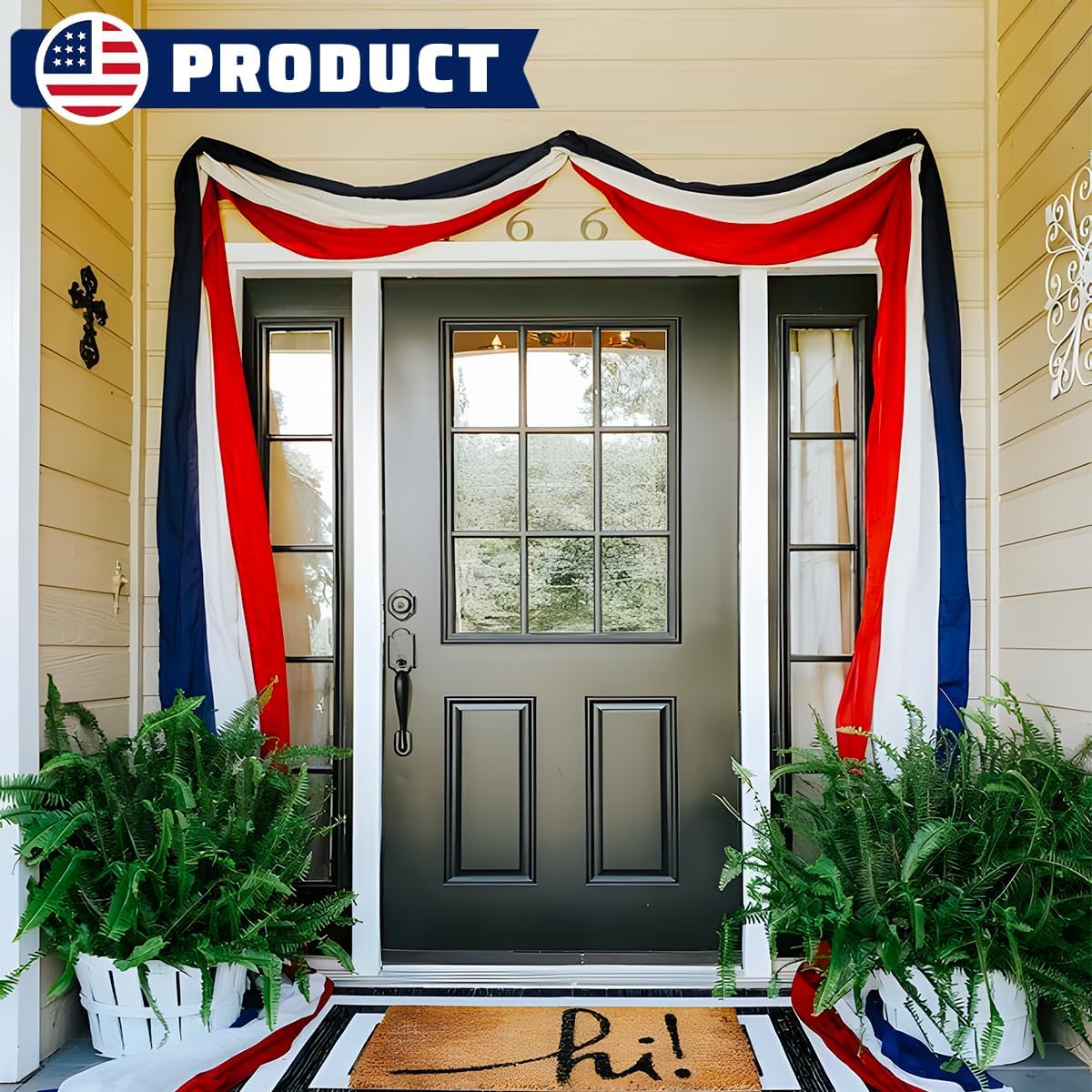 3 Pack Patriotic Red White Blue USA Bunting Banner for 4th of July & Memorial Day Outdoor Decor