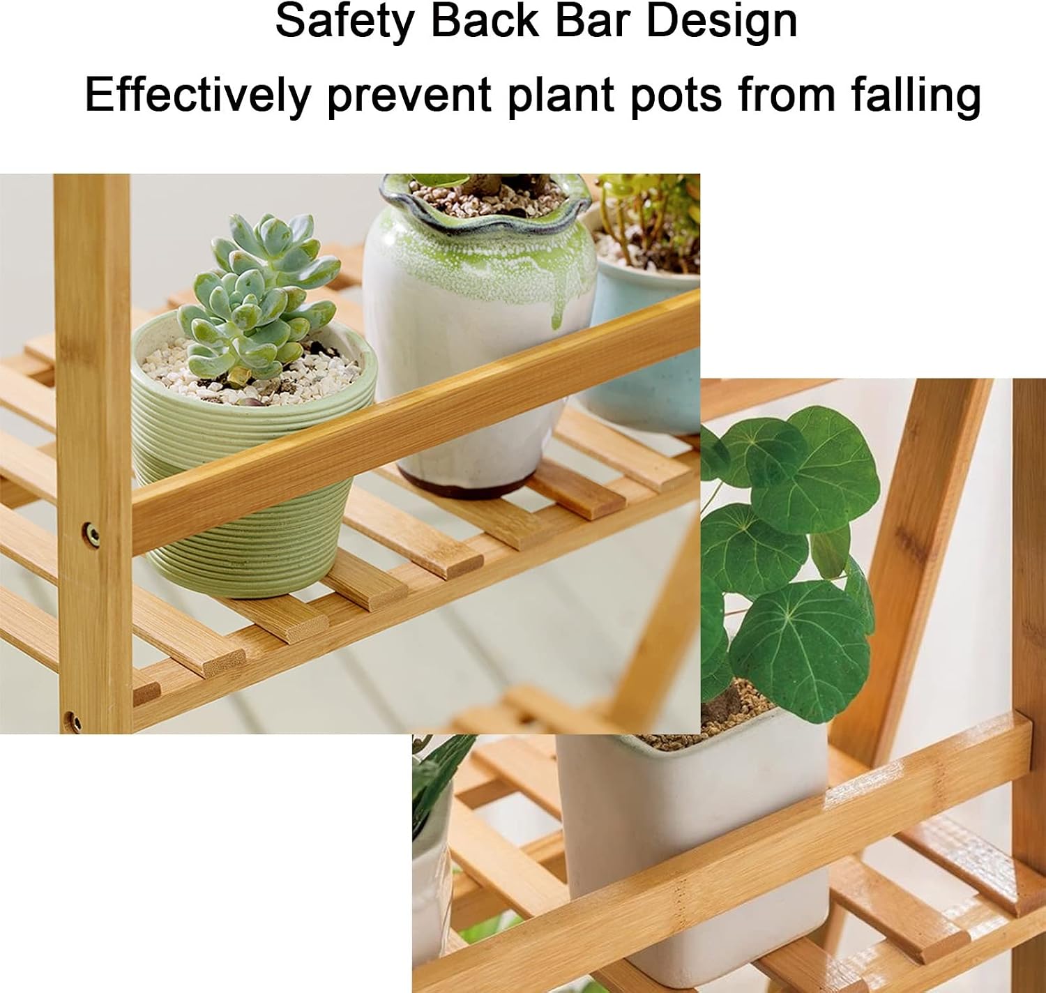 LIGUOYI 3 Tier Ladder Plant Shelves Flower Holder Racks Hanging Multi Plant Pot Holder Folding Display Shelving Bamboo Plant Stand Plants Shelf Unit Holder for Garden Balcony Living Room Patio