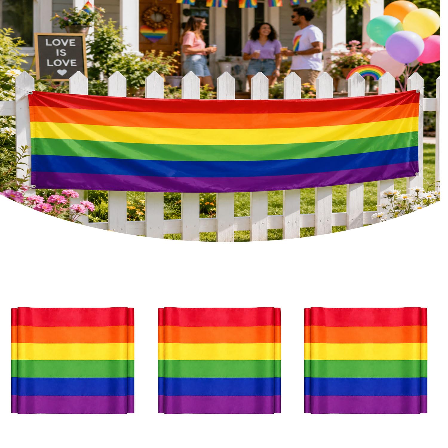 3 Pack Patriotic Red White Blue USA Bunting Banner for 4th of July & Memorial Day Outdoor Decor