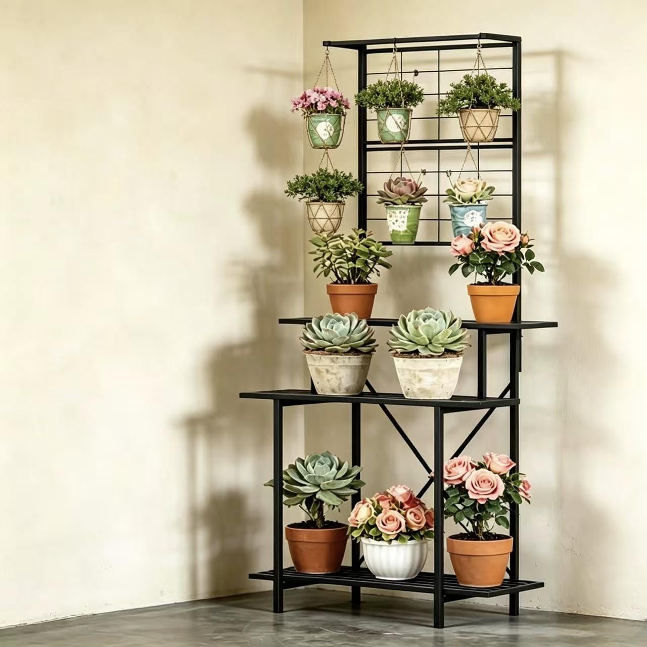 Zhongma 3 Tier Sturdy Plant Stand with Wheels, Heavy Duty Plant Holder for Home Indoor and Outdoor, L35.43 xW17.32 x H41.73 inch