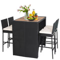 Tangkula 5 Piece Patio Wicker Bar Set, Patiojoy Outdoor Acacia Wood Bar Height Table & 4 Rattan Bar Stool Chairs with Backrest and Footrest, Outdoor Dining Bistro Set