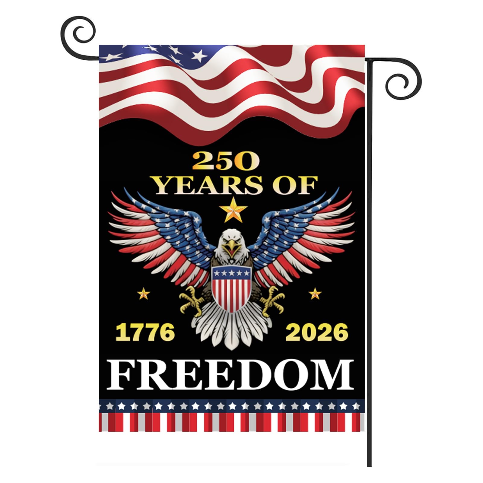 TOPFLAGS Garden Flag Stand with American Flag Garden Flag Metal Yard Flag Holder Pole Stake Small Flag Stands for Garden Flags 12 x 18 with Clips and Stopper 2 Pack