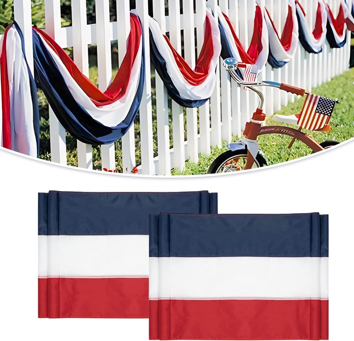 3 Pack Patriotic Red White Blue USA Bunting Banner for 4th of July & Memorial Day Outdoor Decor