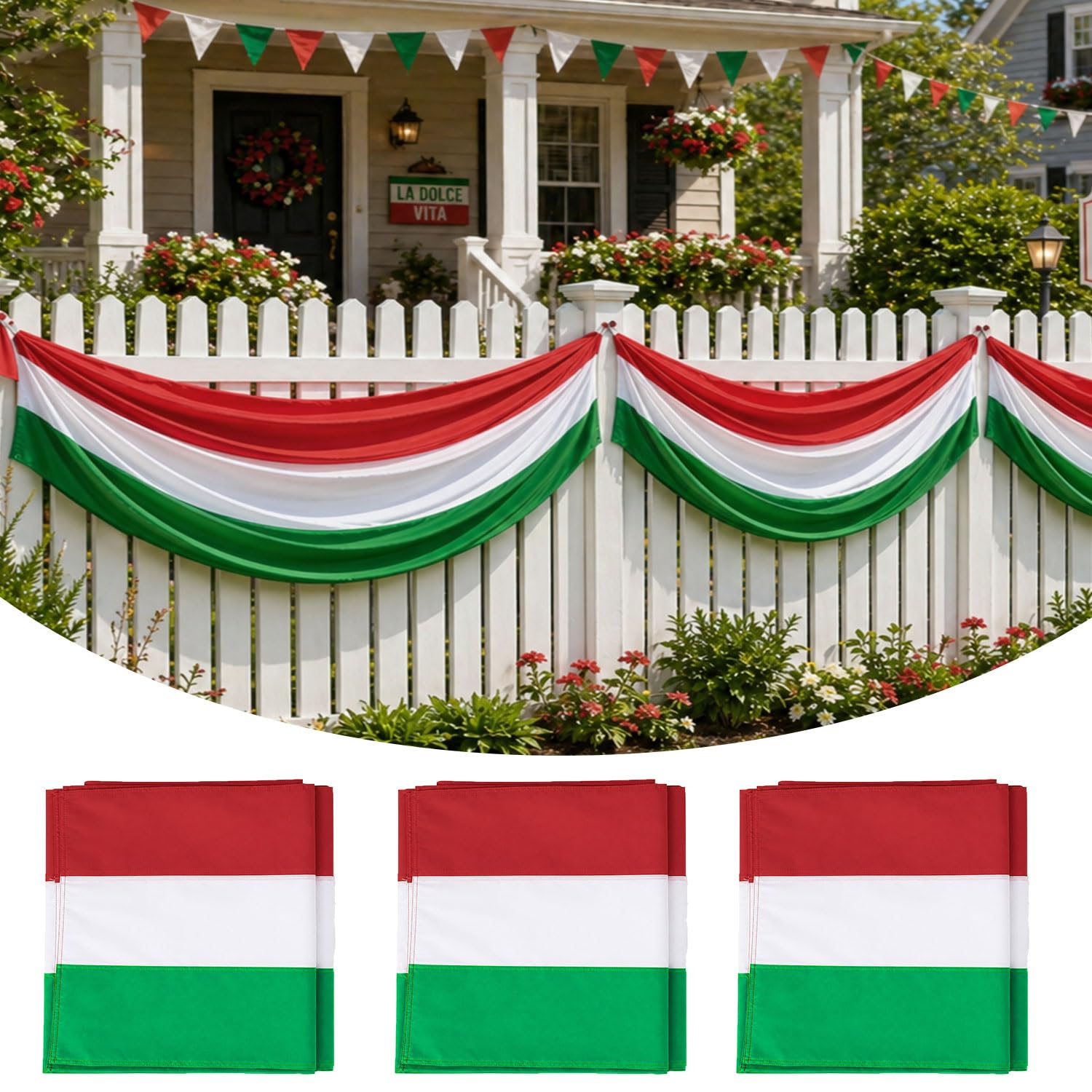 3 Pack Patriotic Red White Blue USA Bunting Banner for 4th of July & Memorial Day Outdoor Decor