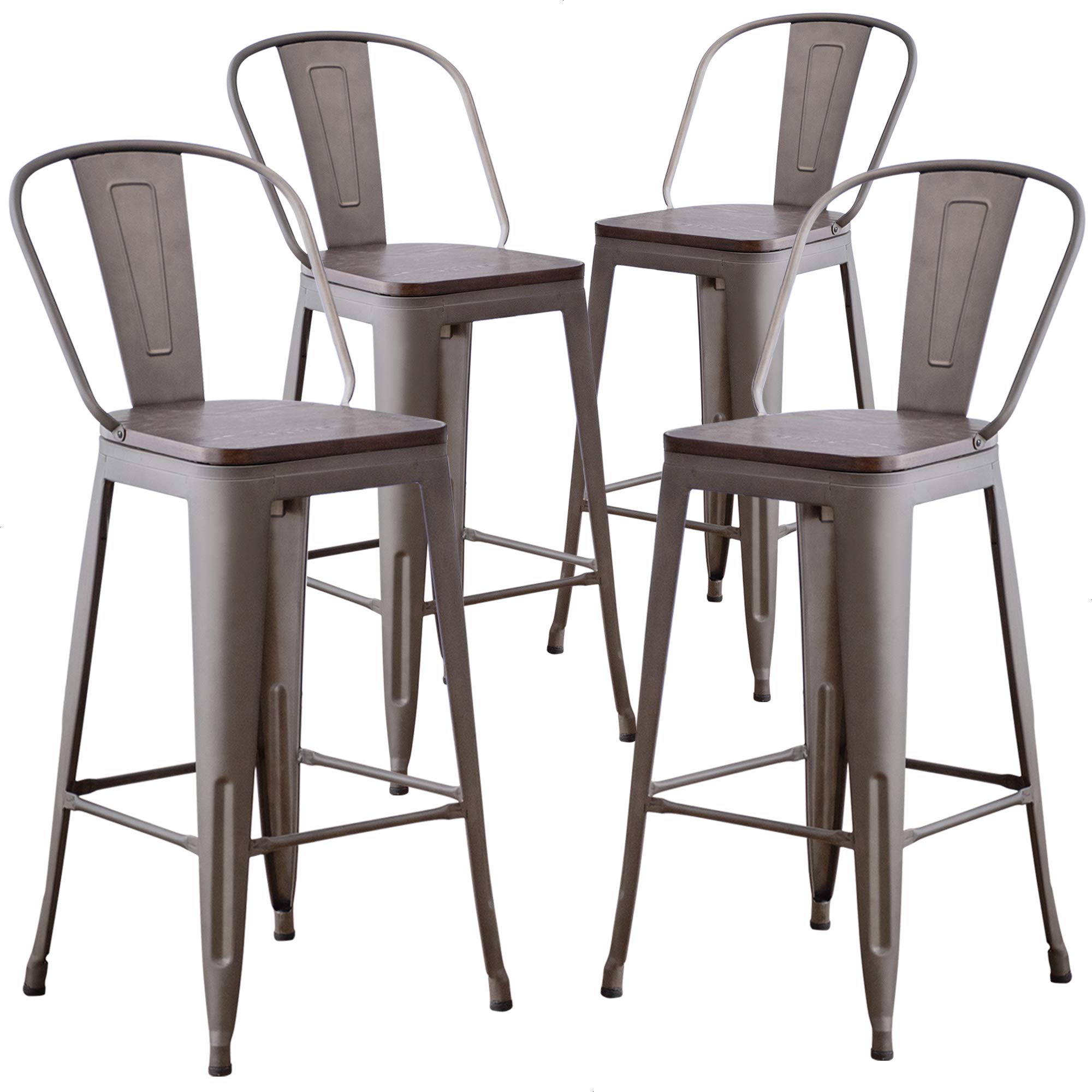 Aklaus Metal Bar Stools Set of 4,24 inch Barstools Counter Height BarStools with Backs Farmhouse Bar Stools with Larger seat High Back Kitchen Dining Chairs Modern Bar Chairs Matte Black Stool