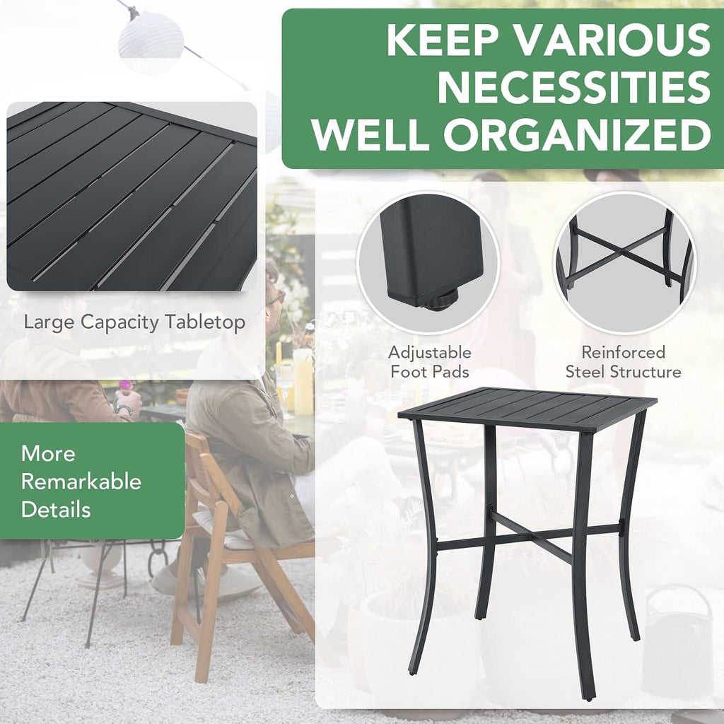 Tangkula 3 Piece Patio Bar Set, Outdoor Bistro Set w/ 27.5" Square Table, 2 Wicker Cushioned Chairs, Ergonomic Armrest & Backrest, All-Weather Rattan Furniture Set for Patio, Backyard, Garden