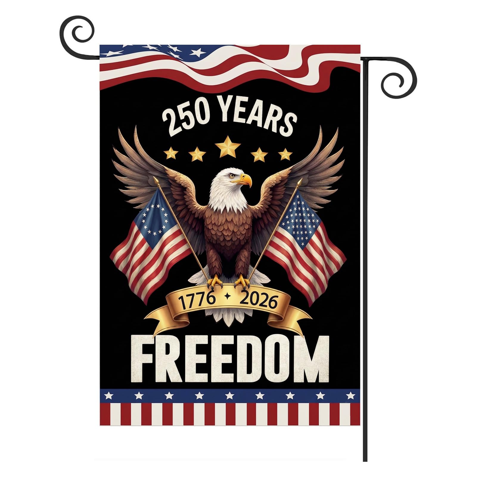 TOPFLAGS Garden Flag Stand with American Flag Garden Flag Metal Yard Flag Holder Pole Stake Small Flag Stands for Garden Flags 12 x 18 with Clips and Stopper 2 Pack