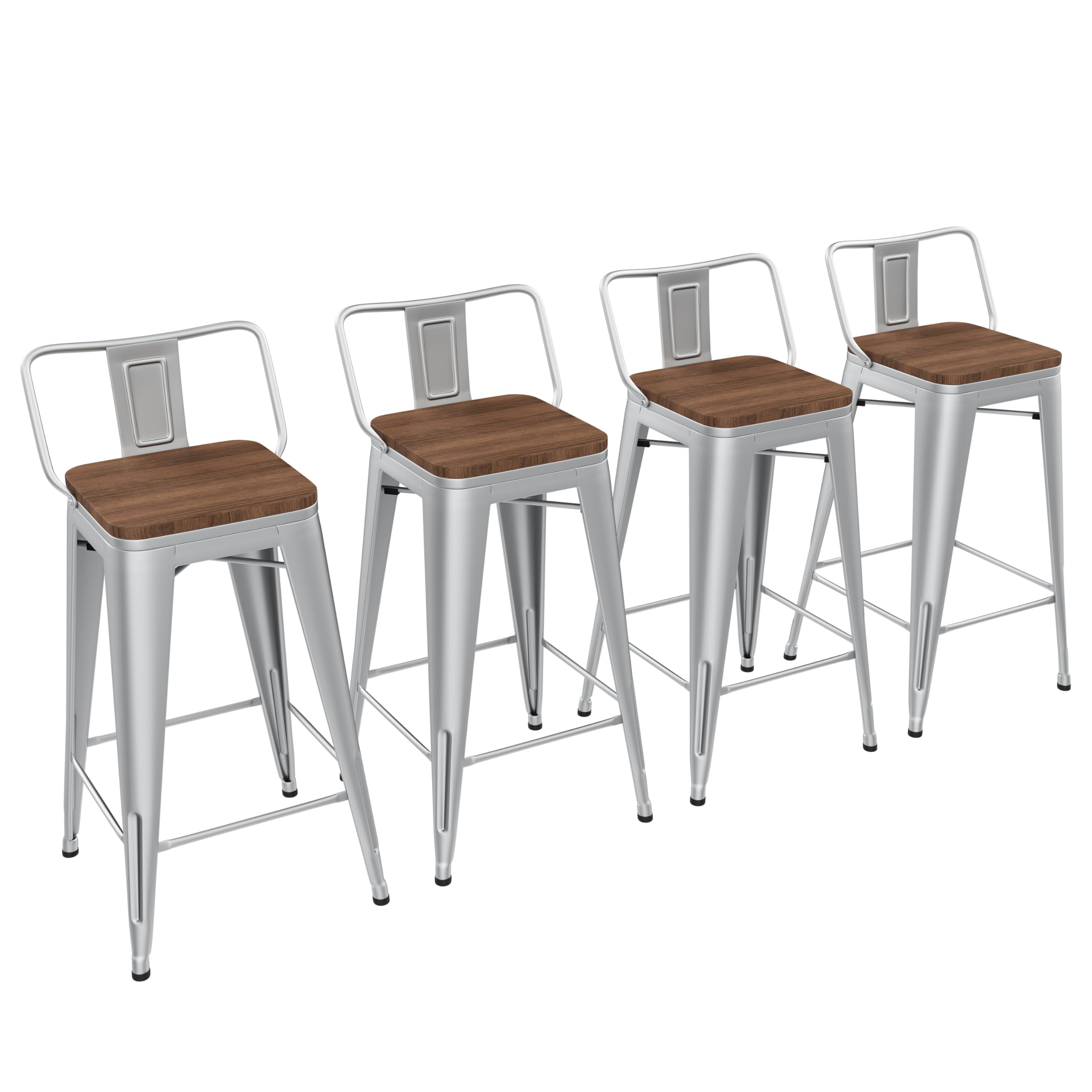 Yongchuang 24" Metal Barstools Set of 4 Counter Bar Stools with Wood Top Low Back Matte Black