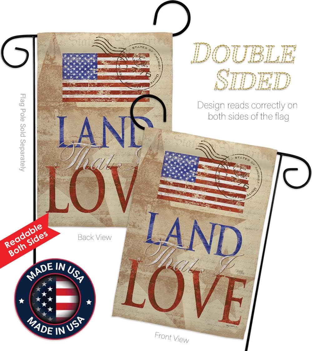 Breeze Decor Land That I Love Garden Flag Set with Stand Star and Stripes Patriotism Independence Memorial United State American House Banner Small Yard Gift Double-Sided, Made in USA