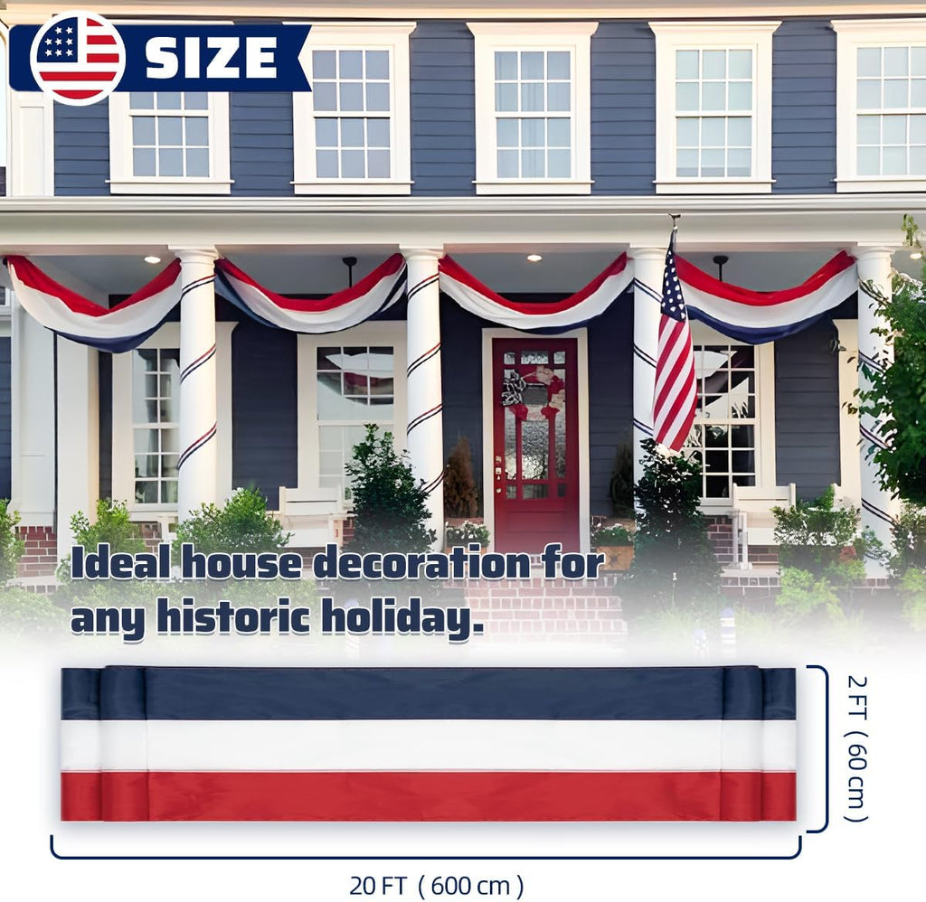 3 Pack Patriotic Red White Blue USA Bunting Banner for 4th of July & Memorial Day Outdoor Decor