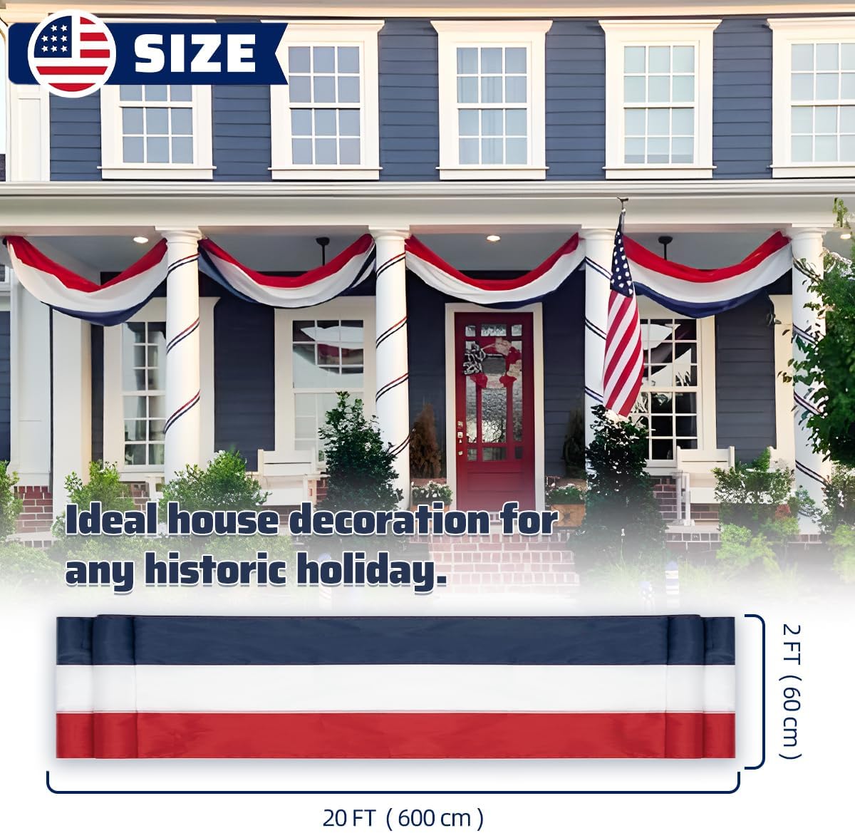 3 Pack Patriotic Red White Blue USA Bunting Banner for 4th of July & Memorial Day Outdoor Decor