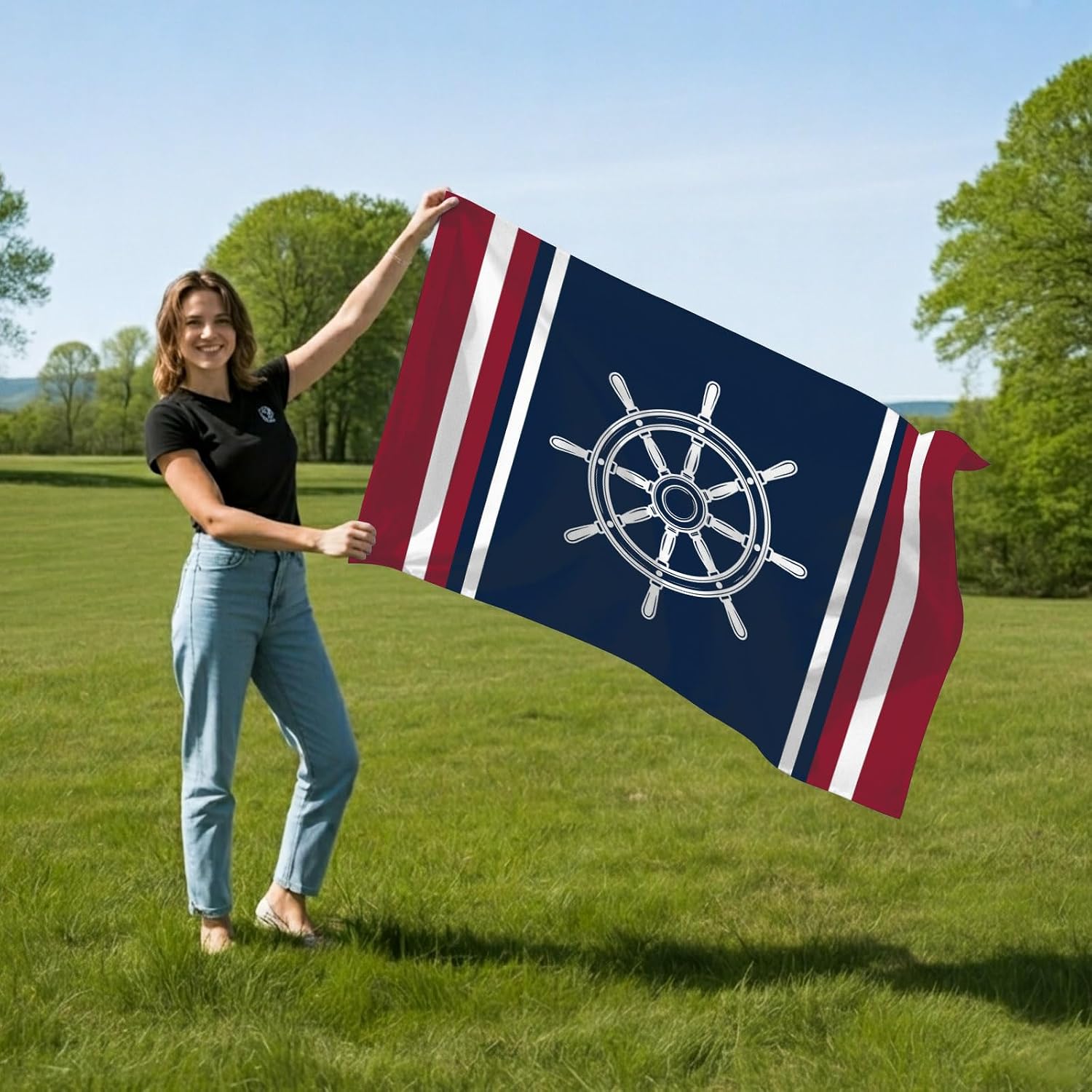 Flags for Outside 3x5 ft Nautical Coastal Outdoor Flags Double Sided Grommets House Banner Navy Blue Red Stripes Patio Yard Flag for Outdoor Flying Party Porch Garden Decorations Indoor
