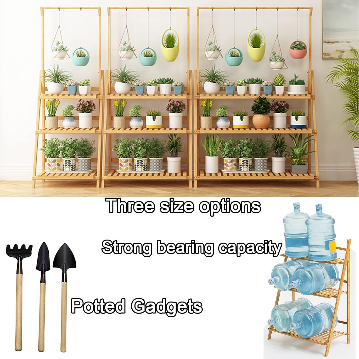 LIGUOYI 3 Tier Ladder Plant Shelves Flower Holder Racks Hanging Multi Plant Pot Holder Folding Display Shelving Bamboo Plant Stand Plants Shelf Unit Holder for Garden Balcony Living Room Patio