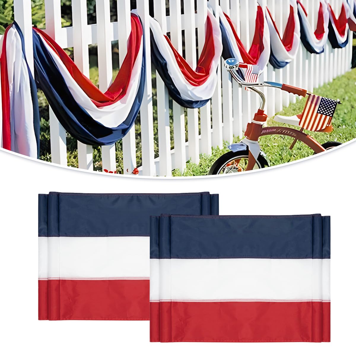 3 Pack Patriotic Red White Blue USA Bunting Banner for 4th of July & Memorial Day Outdoor Decor