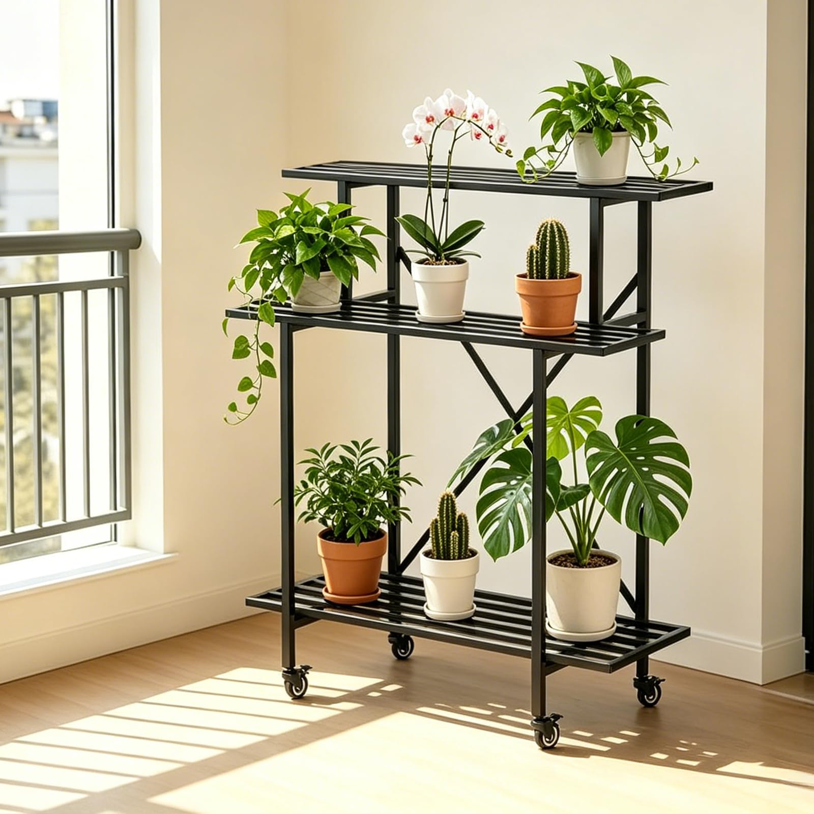 Zhongma 3 Tier Sturdy Plant Stand with Wheels, Heavy Duty Plant Holder for Home Indoor and Outdoor, L35.43 xW17.32 x H41.73 inch