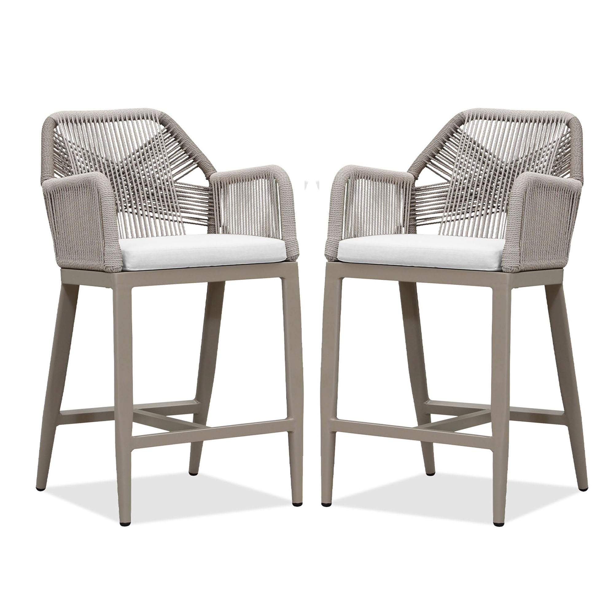 PURPLE LEAF Patio Sunbrella Counter Height Bar Stools 24" H Set of 2 Modern Rattan Bar Chairs Aluminum Stool Outdoor Wicker Barstools with Back and Cushion for Garden Kitchen Island