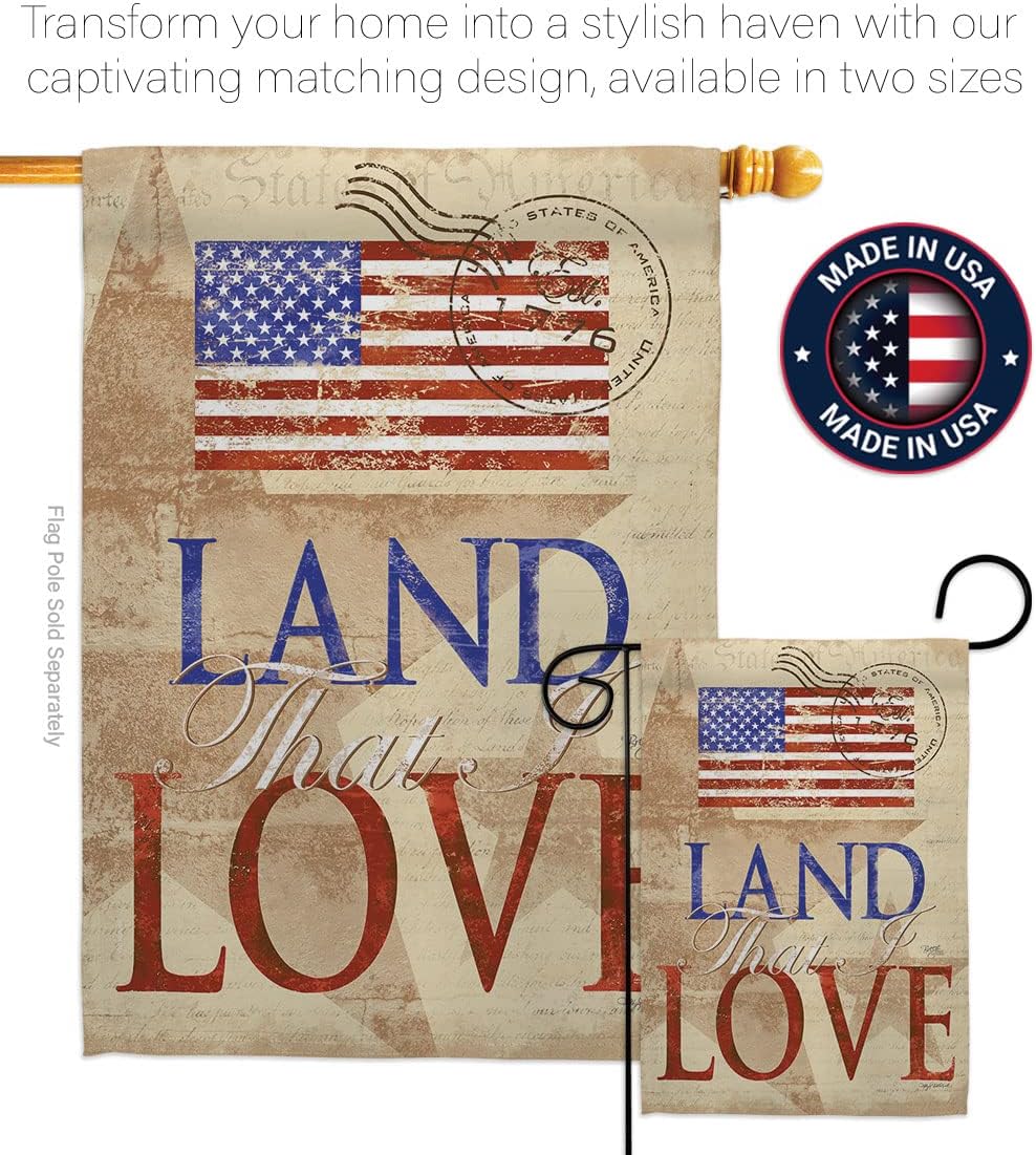 Breeze Decor Land That I Love Garden Flag Set with Stand Star and Stripes Patriotism Independence Memorial United State American House Banner Small Yard Gift Double-Sided, Made in USA