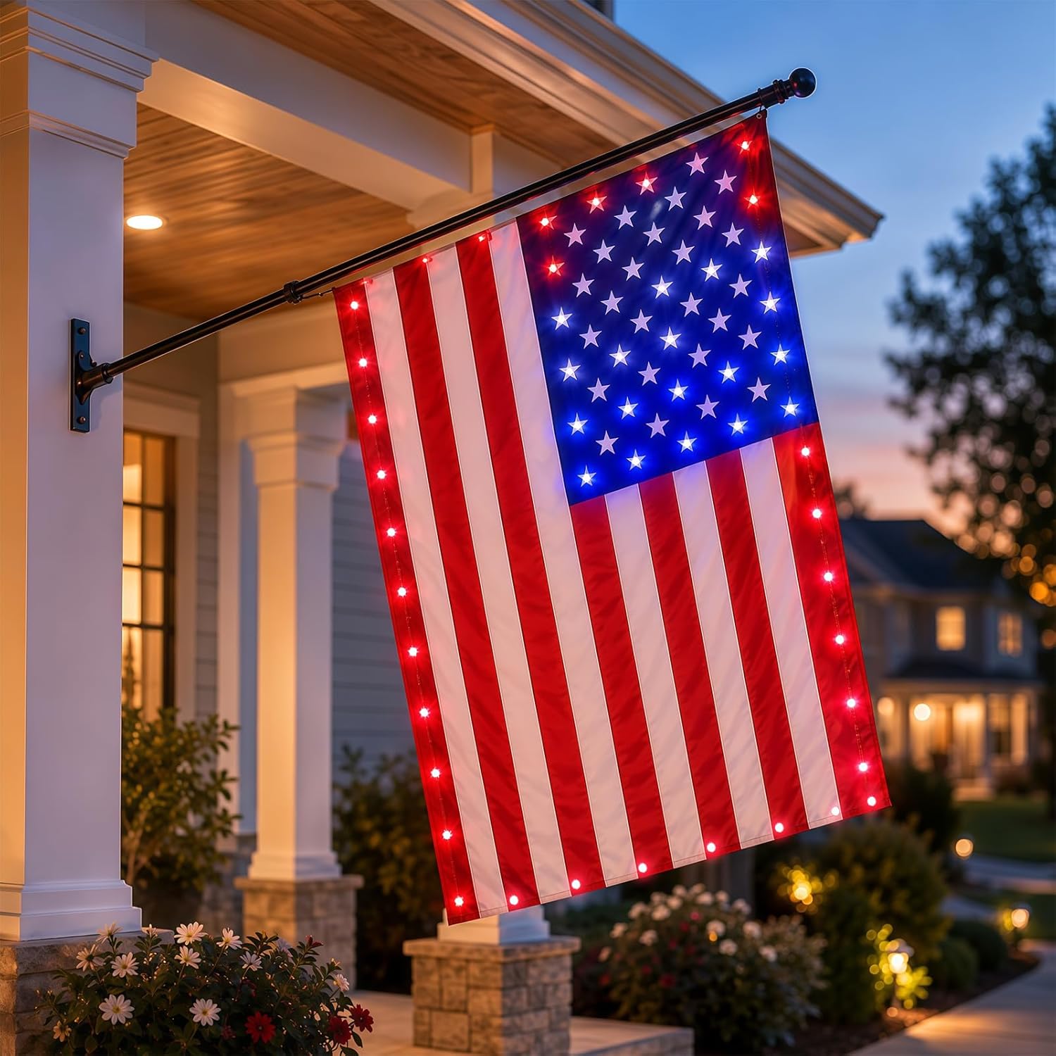 Lighted American Flag 3x5 FT, American Flag with Red White Blue LED Lights, Light Up Stars and Stripes Flag for Porch Wall Yard Patio, Patriotic Outdoor Decor for July 4th Memorial Day Veterans Day (Flag)
