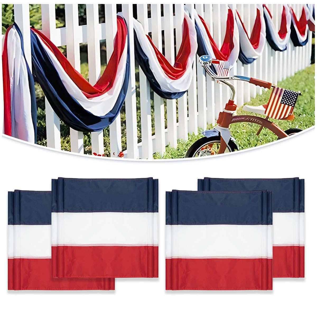 3 Pack Patriotic Red White Blue USA Bunting Banner for 4th of July & Memorial Day Outdoor Decor