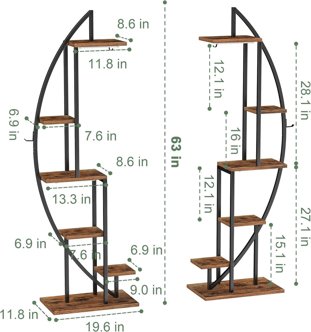 2 Pcs Half-Moon 6-Tier Tall Metal Plant Stand with Grow Lights for Indoor Plant Display