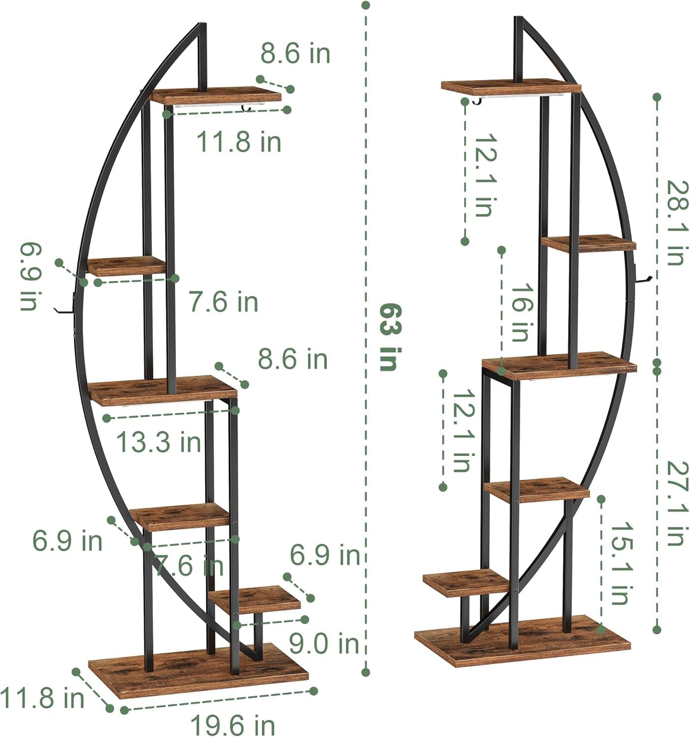 2 Pcs Half-Moon 6-Tier Tall Metal Plant Stand with Grow Lights for Indoor Plant Display