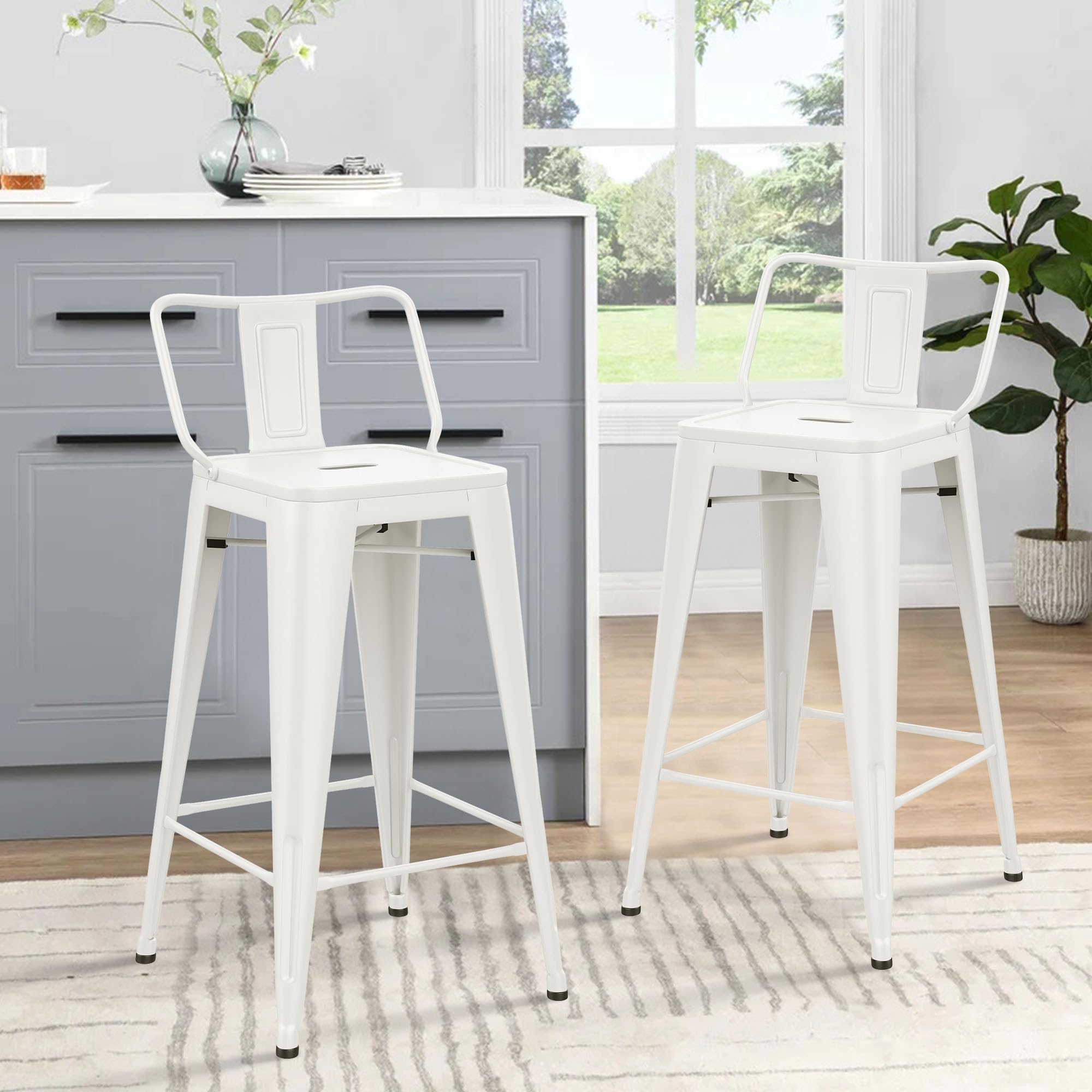 HAOBO Home Metal Bar Stools Set of 2 Low Back Counter Height Barstools 24" Industrial Barstool Patio Stool Metal Kitchen Stools Bar Chairs for Indoor Outdoor