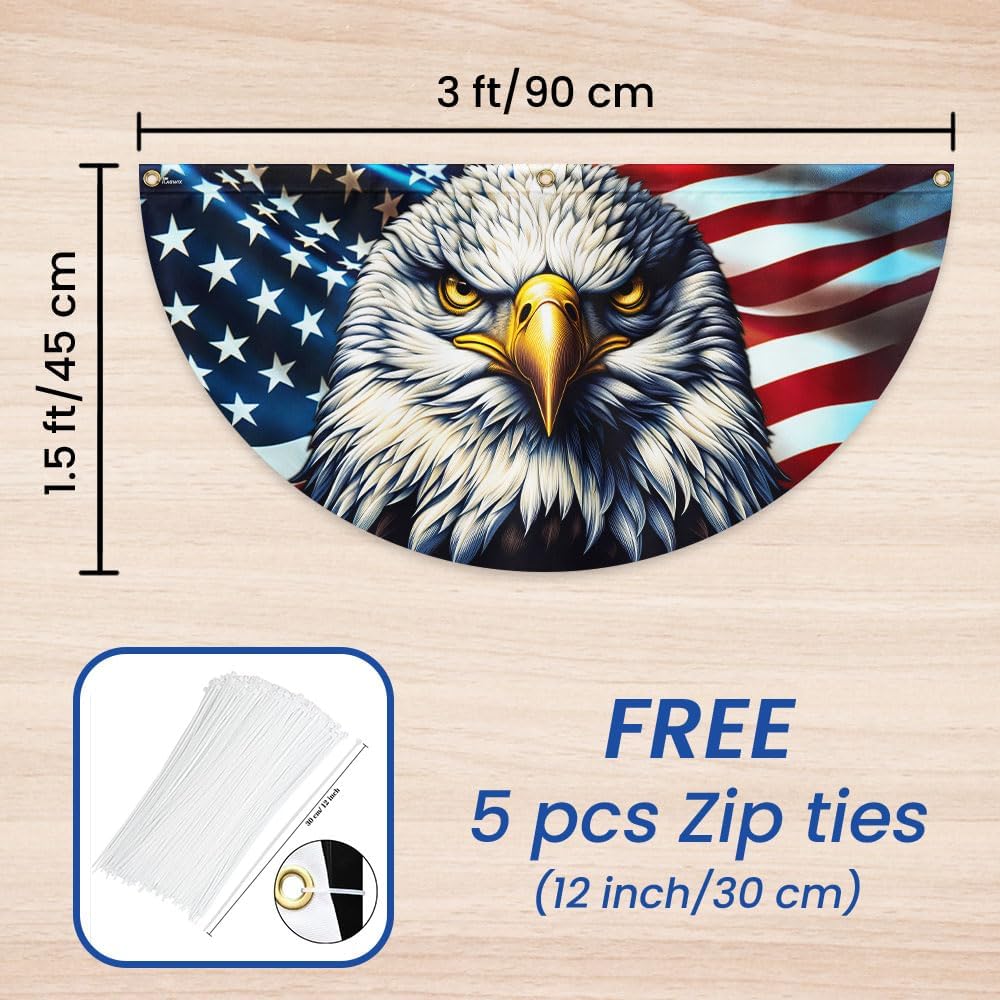 FLAGWIX American Flag Patriotic Eagle American Non-Pleated Fan Flag TQN2902FL, 1.5x3 ft, 1 Pack Suitable for Outdoor and Indoor