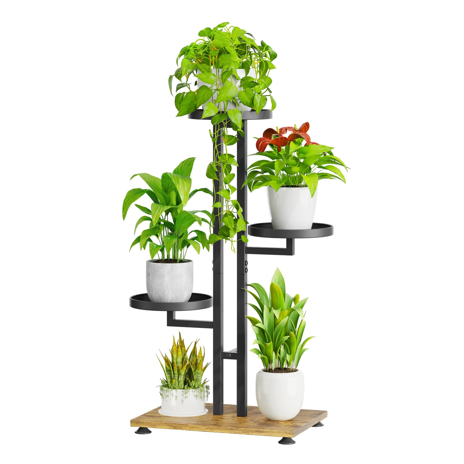 5-Tier Corner Plant Stand with Grow Light, Metal Wood Flower Rack for Indoor Balcony Display